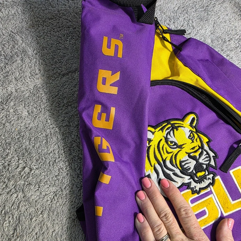 LSU Tigers Sling Backpack Laptop LARGE Purple Gold‎ Embroidered Logo NCAA Offic